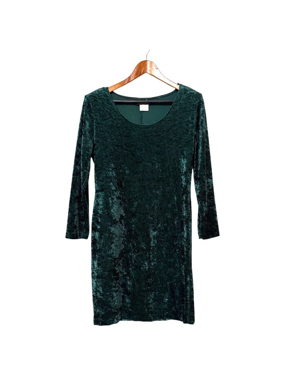 Vintage Emerald Green Velvet Petite Midi Dress By Jazz Long Sleeve